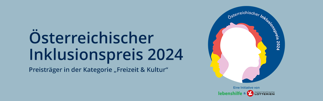 Banner mit Logo des Österreichischen Inklusionspreises, Grafik mit übereinander gelegten Köpfen