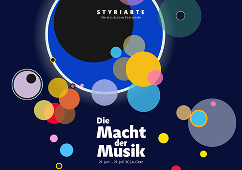 Sujet Styriarte Graz, bunte Kreise und Titel "Die Macht der Musik"